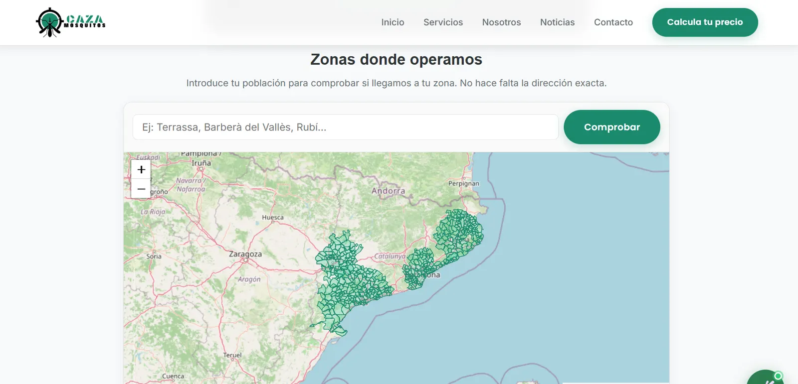 Mapa de zonas de servicio de CazaMosquitos